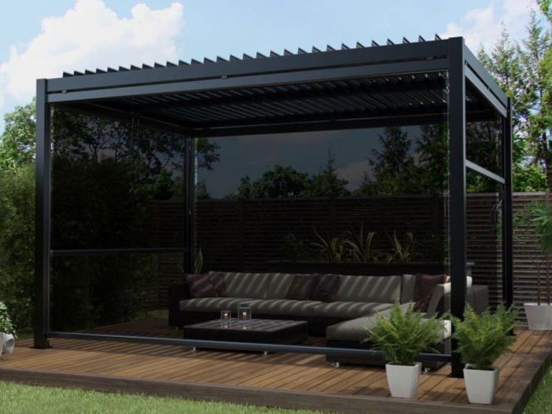 Maze Rattan 3m x 4m Aluminium Pergola with 4 Drop Sides and LED