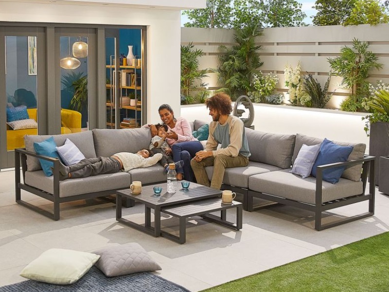 Nova Outdoor Living Alessandria Aluminium Corner Sofa Set with Table and Stool Grey Corner Sofa set Image 0