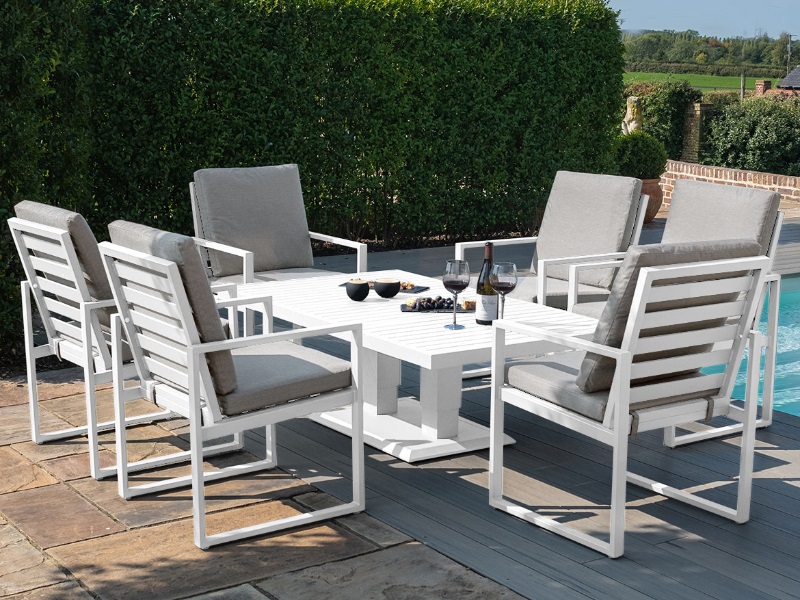 Maze Rattan Amalfi 6 Seat Rectangular with Rising Table Amalfi White Dining Set Image 0