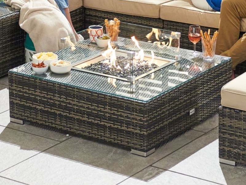 Nova Outdoor Living Chelsea Square Firepit Coffee Table Brown Rattan Outdoor Table Image 0