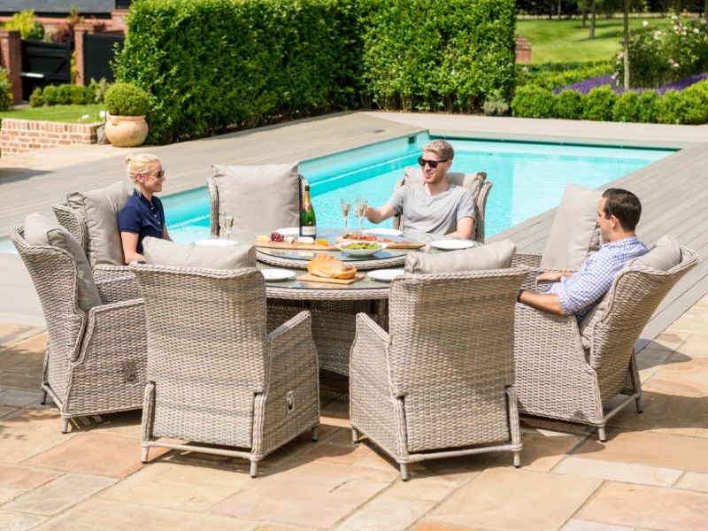 Cotswold Reclining 8 Seat Round Dining Set with Lazy Susan Image 0