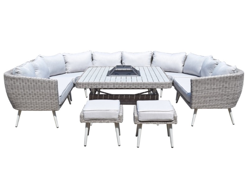 Signature Weave Danielle U-Shaped with Fire Pit and Ice Bucket  Fine Grey Weave Sofa Set Image 0