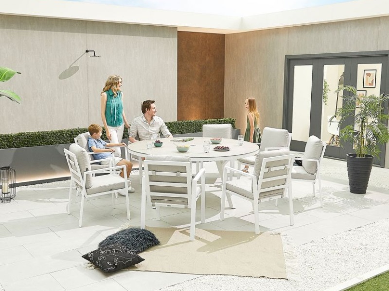 Nova Outdoor Living Enna Aluminium 8 Seat Round Dining Set White Dining Set Image0 Image
