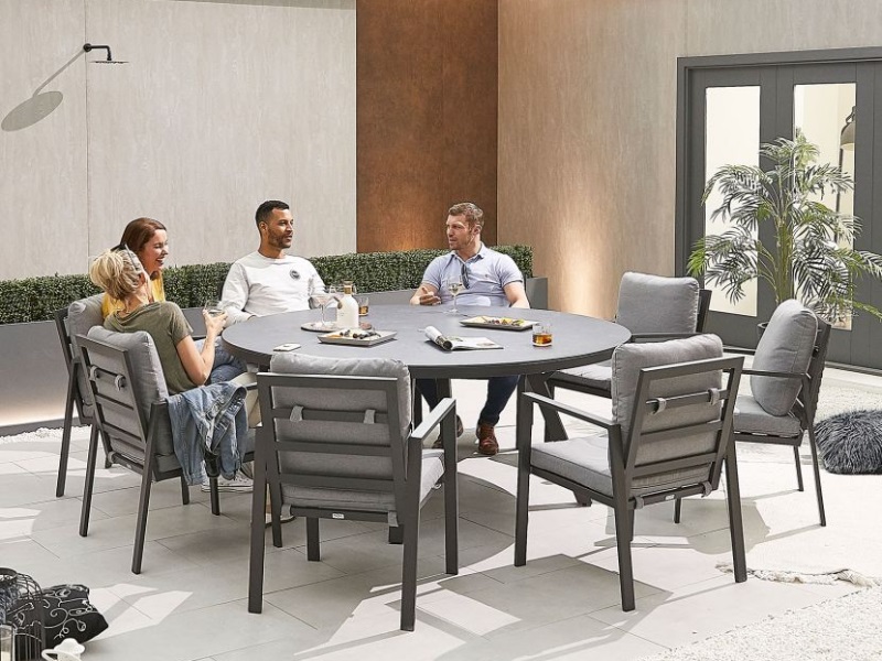 Nova Outdoor Living Enna Aluminium 8 Seat Round Grey Dining Set Image 0