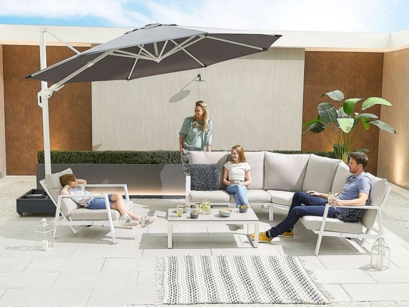 Nova Outdoor Living Enna Reclining Corner Sofa Set with Lounge Chair White Corner Sofa set Image0 Image