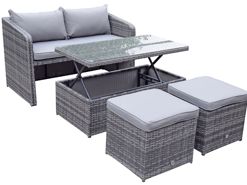 Signature Weave Gemma Compact with Lift Table & 2 Ottomans 8mm Flat Grey Weave Sofa Set Image 0