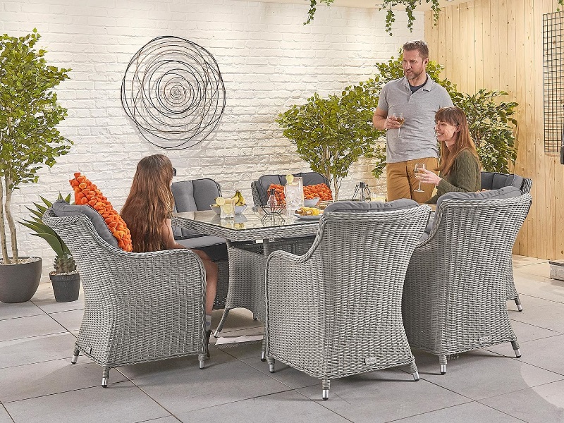 Nova Outdoor Living Heritage Camilla 6 Seat - 1.5m x 1m Rectangular Table  Whitewash Rattan Dining Set Image 0