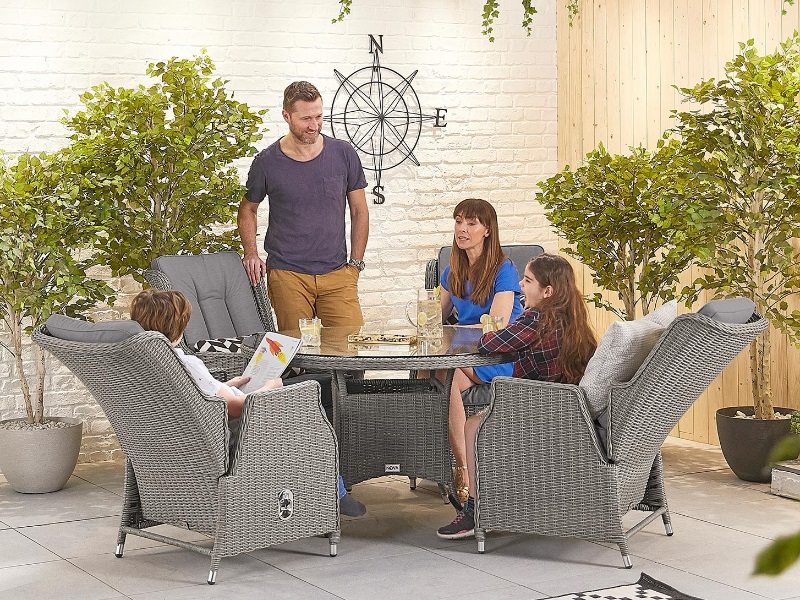 Nova Outdoor Living Heritage Carolina 4 Seat Dining Set - 1.2m Round Table Slate Grey Rattan Dining Set Image0 Image