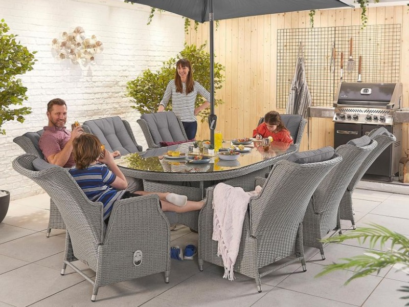 Nova Outdoor Living Heritage Carolina 8 Seat - 2.3m x 1.2m Oval Table  Whitewash Rattan Dining Set Image 0