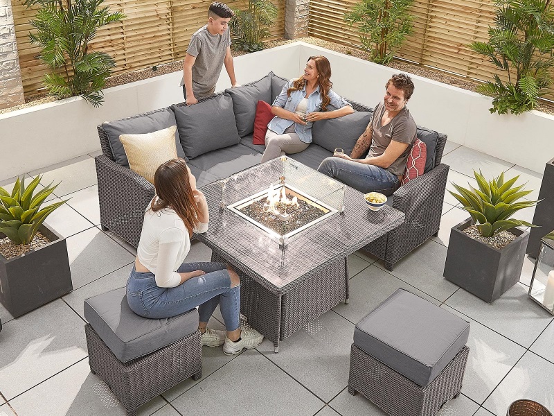 Fire Pit Table Corner Sofa Set At Gardenman, Outdoor Living Fire Pit Table