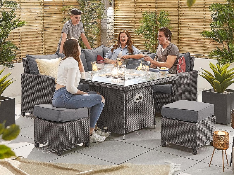 Fire Pit Sets With Tables At Gardenman, Outdoor Dining Set With Fire Pit Grey