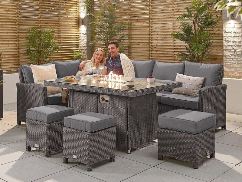 Heritage Ciara Corner Dining Set With, Outdoor Corner Sofa Set With Fire Pit Table