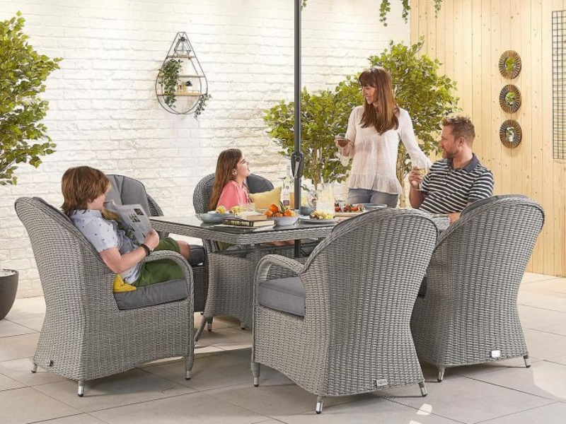 Nova Outdoor Living Leeanna 6 Seat - 1.5m x 1m Rectangular Table Whitewash Rattan Dining Set Image 0