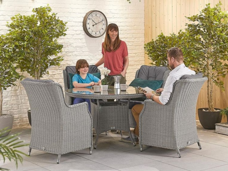Nova Outdoor Living Thalia 4 Seat - 1.2m Round Table Whitewash Rattan Dining Set Image 0