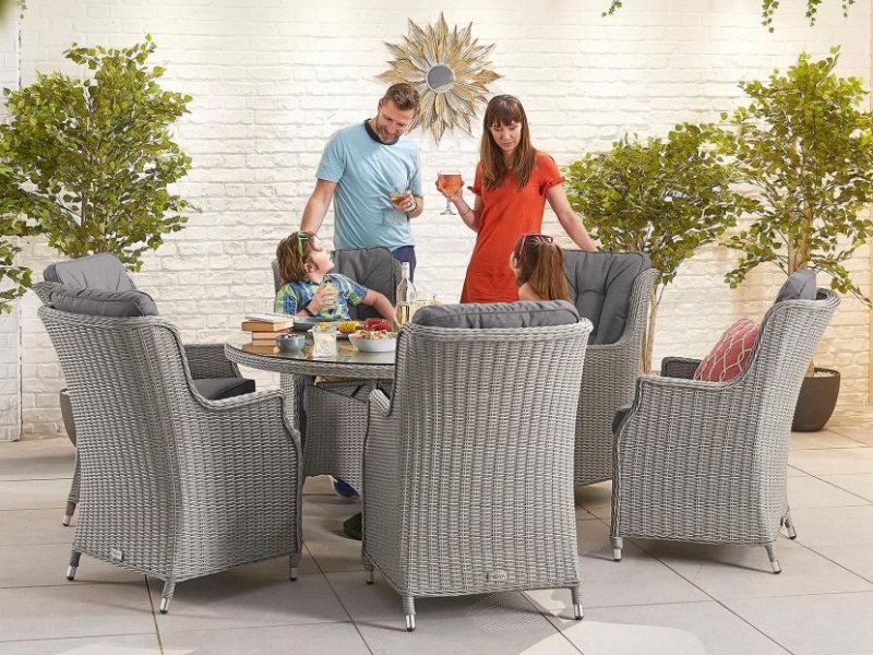 Nova Outdoor Living Thalia 6 Seat Dining Set - 1.35m Round Table Whitewash Rattan Dining Set Image0 Image