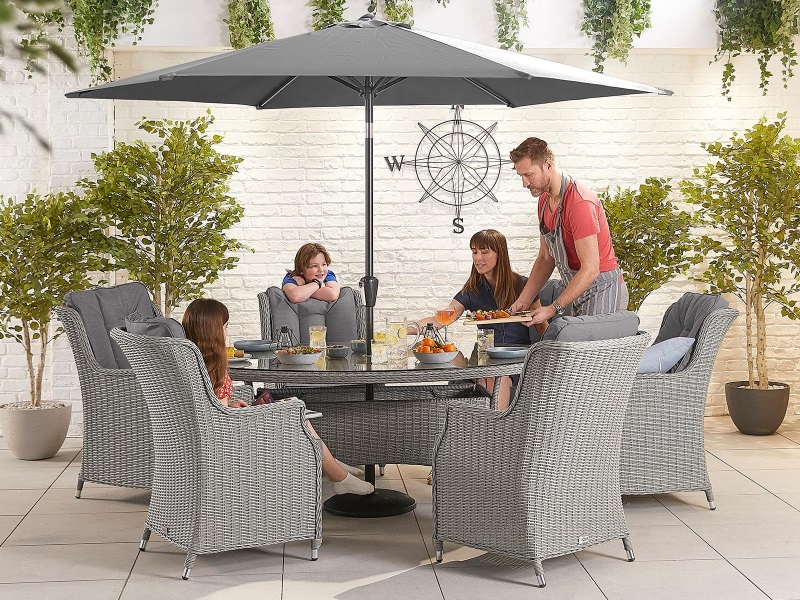 Nova Outdoor Living Thalia 6 Seat - 1.8m x 1.2m Oval Table Whitewash Rattan Dining Set Image 0