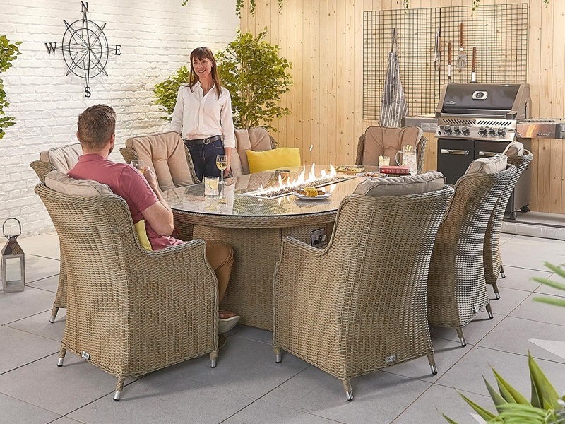 Nova Outdoor Living Thalia 8 Seat with Fire Pit - 2.3m x 1.2m Oval Table Willow Rattan Dining Set Image 0