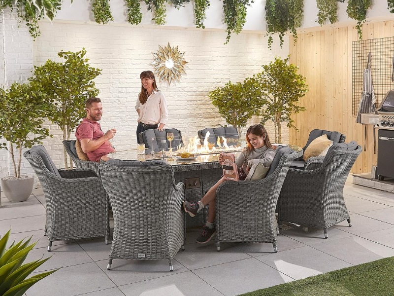 Nova Outdoor Living Thalia 8 Seat with Fire Pit - 2.3m x 1.2m Oval Table Slate Grey Rattan Dining Set Image 0