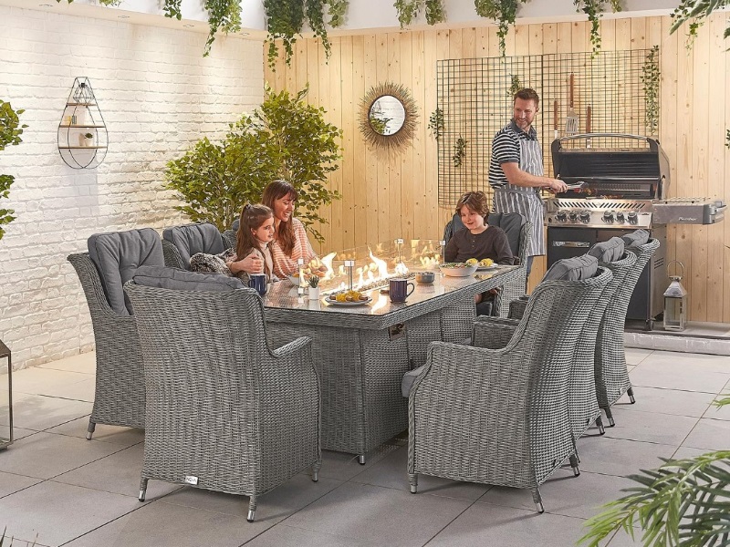 Nova Outdoor Living Thalia 8 Seat Dining Set with Fire Pit - 2m x 1m