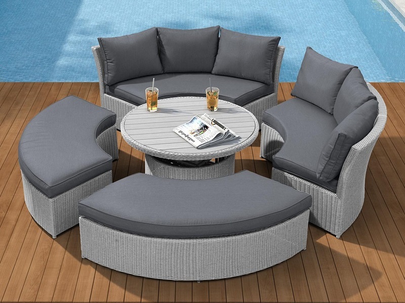 Nova Outdoor Living Windsor Sofa Daybed with Rising Table  Whitewash Rattan Sofa Set Image0 Image