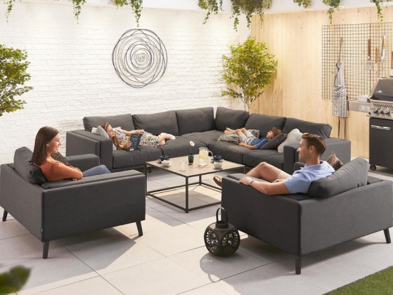 Nova Outdoor Living Infinity Outdoor Fabric Corner Sofa Set with 2 Armchairs Dark Grey Corner Sofa set Image 0