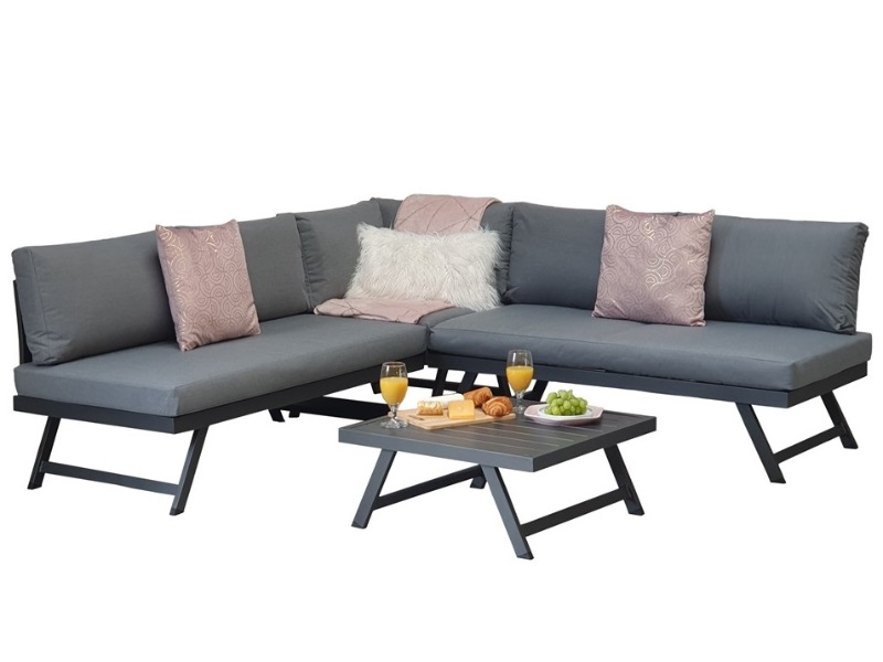 Signature Weave Kimmie Corner Sofa Set With Adjustable Head Rest At Gardenman Signature Weave Kimmie Corner Sofa Set, 5 Seater Aluminium Garden Corner Sofa Set Grey Positano