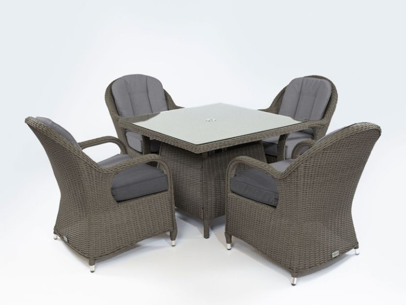 Nova Outdoor Living Leeanna 4 Seat Rattan - 1m Square Table Slate Grey Rattan Dining Set Image 0