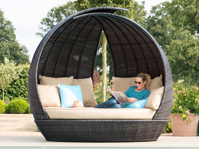Maze Rattan Lotus Daybed Brown Rattan Outdoor Daybed Image 0
