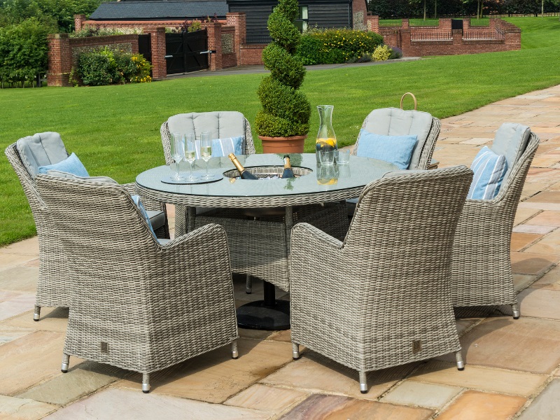 Oxford 6 Seat Round Ice Bucket Dining Set with Venice Chairs and Lazy Susan Image0 Image