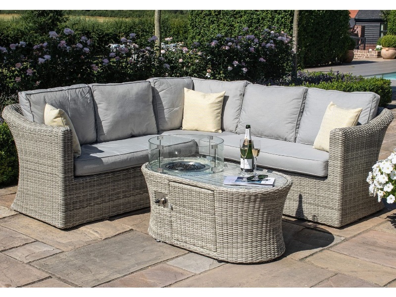 Maze Rattan Oxford Small Corner Sofa Set With Fire Pit At Mattressman Maze Rattan Oxford Small Corner Sofa, All Weather Rattan Corner Sofa