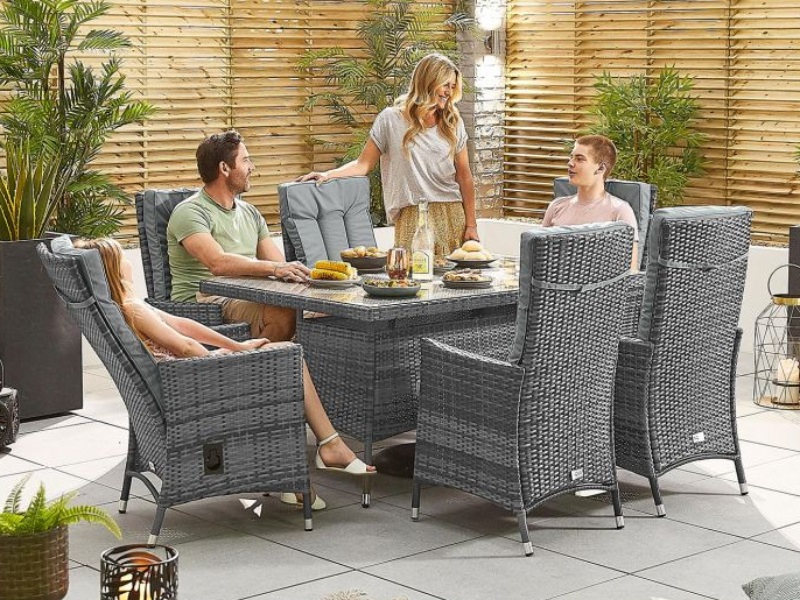 Nova Outdoor Living Ruxley 6 Seat Dining Set - 1.5m x 1m Rectangular Table Grey Rattan Dining Set Image0 Image