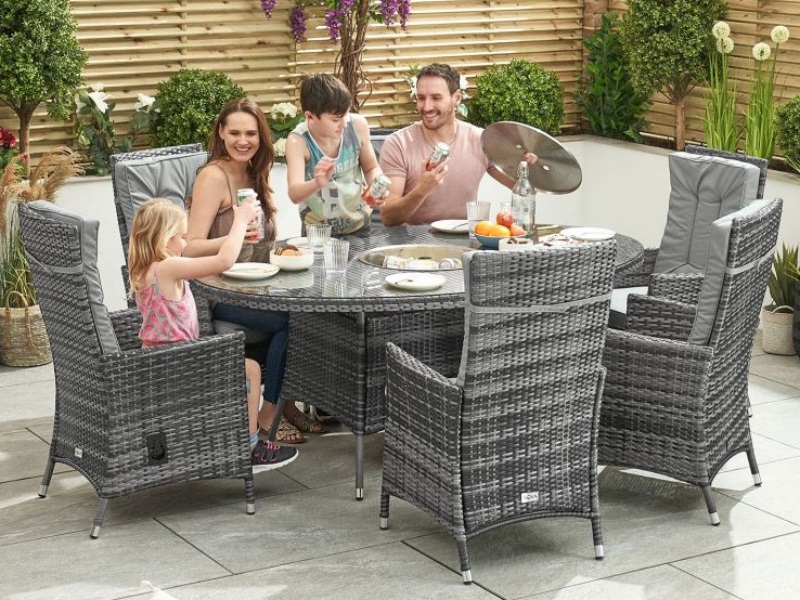 Nova Outdoor Living Ruxley 6 Seat Dining Set with Ice Bucket - 1.8m x 1.2m Oval Table Grey Rattan Dining Set Image0 Image