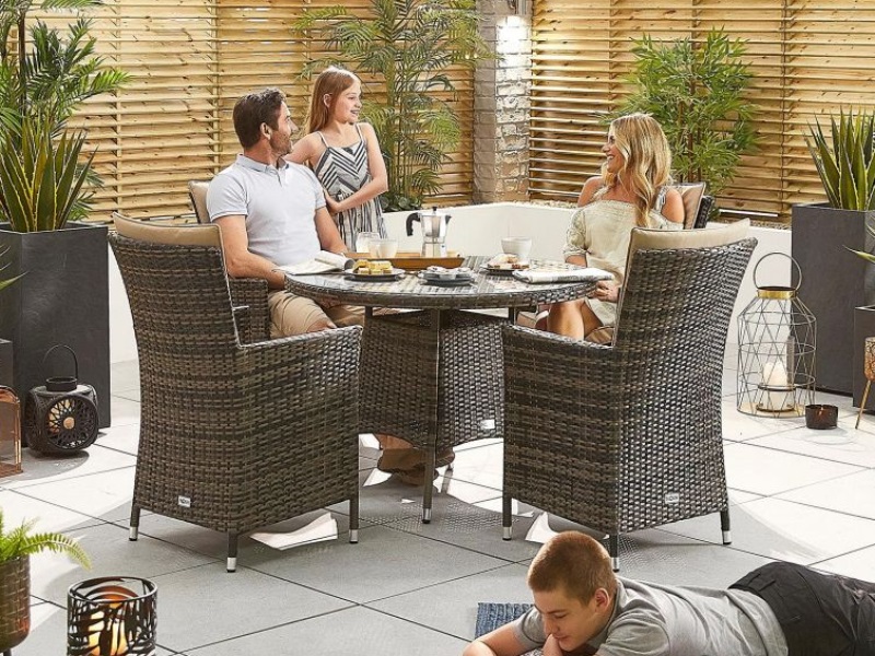 Nova Outdoor Living Sienna 4 Seat - 1.05m Round Table Brown Rattan Dining Set Image 0