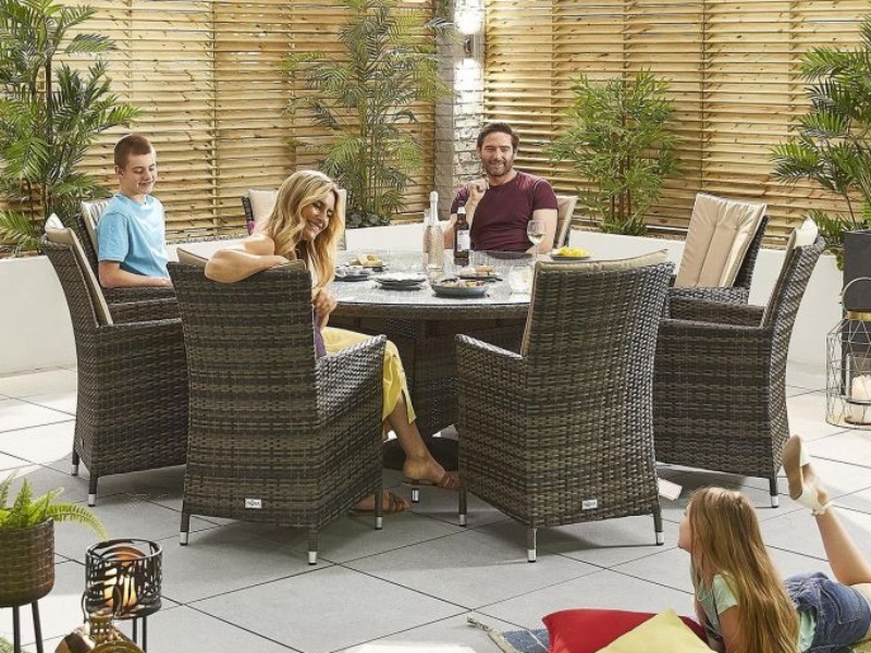 Nova Outdoor Living Sienna 8 Seat Dining Set - 1.8m Round Table Brown Rattan Dining Set Image0 Image