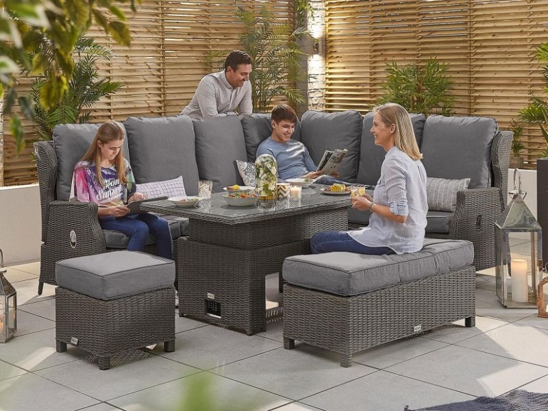 Nova Outdoor Living Skylar 2A Corner Dining Set with Rising Table Slate Grey Rattan Corner Sofa set Image 0