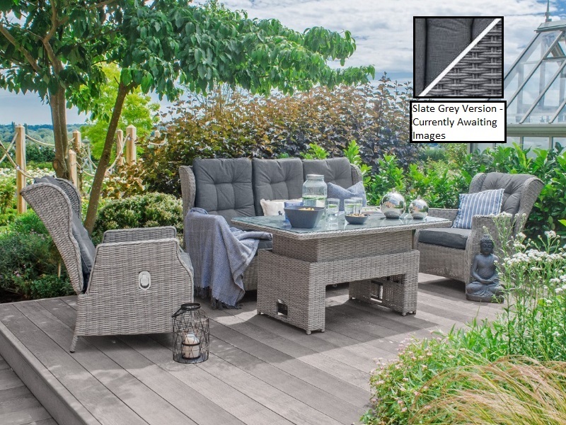 Nova Outdoor Living Skylar 3 Seater with Rising Table Slate Grey Rattan Sofa Set Image 0
