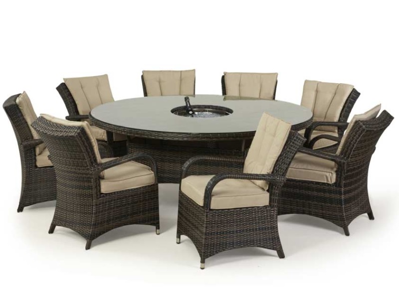 Maze Rattan Texas 8 Seat Round Ice Bucket Dining Set with Lazy Susan Brown Rattan Dining Set Image0 Image