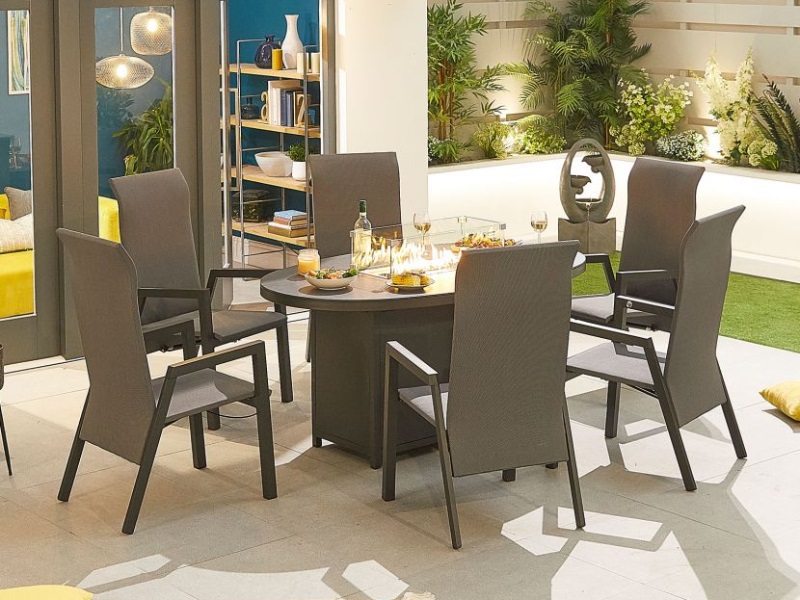 Nova Outdoor Living Venice 6 Seat Oval with Firepit Grey Dining Set Image 0