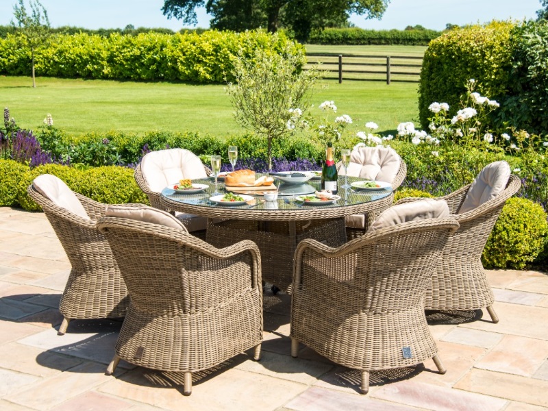 Winchester 6 Seat Round Ice Bucket Dining Set with Heritage Chairs and Lazy Susan Image0 Image