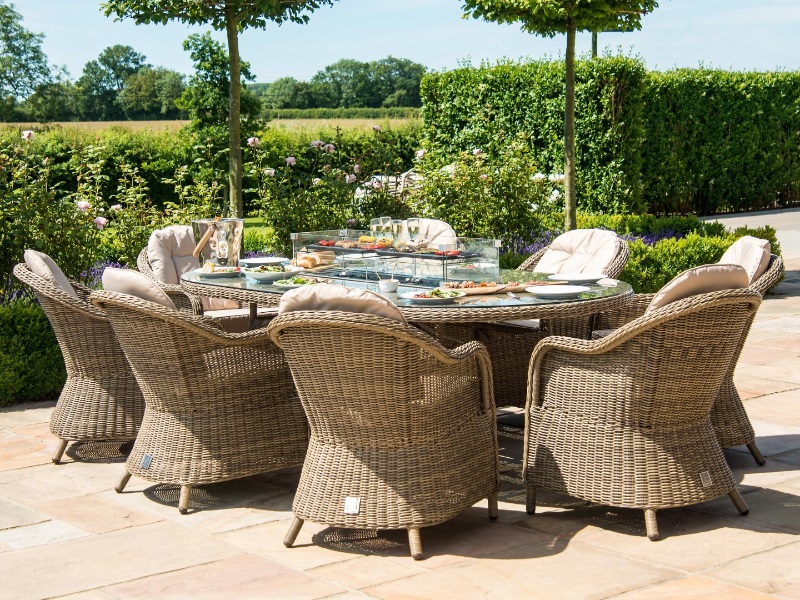 Winchester 8 Seat Oval Fire Pit Dining Set with Heritage Chairs Image 0