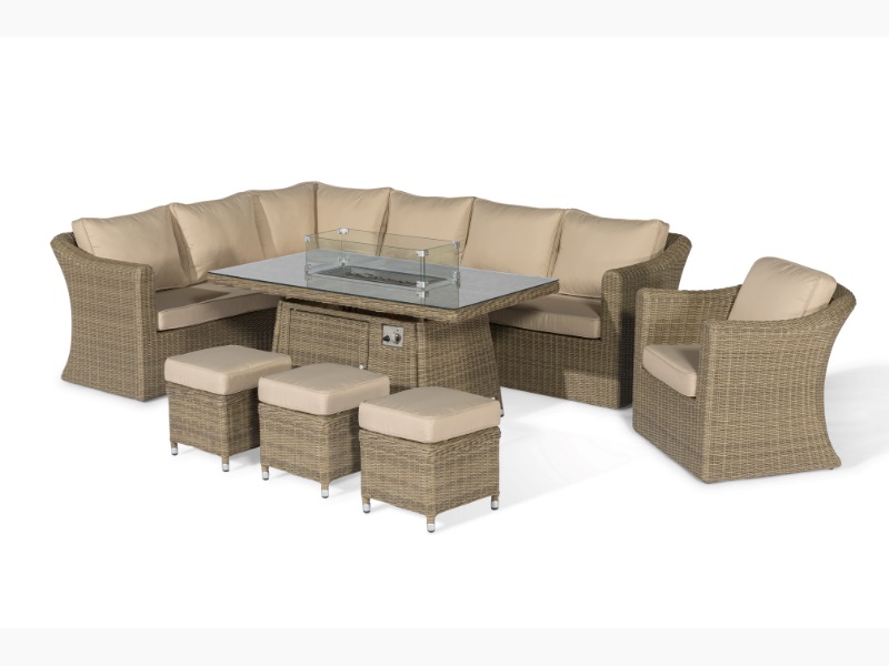 Maze Rattan Winchester Deluxe Corner with Firepit and Armchair Dining Set Image 0